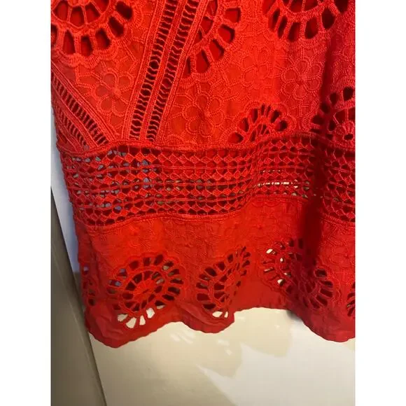 ASOS Design Red Short Sleeve Red Lace Pleated  Paneled Midi Open Back Dress sz 8 - Picture 5 of 8